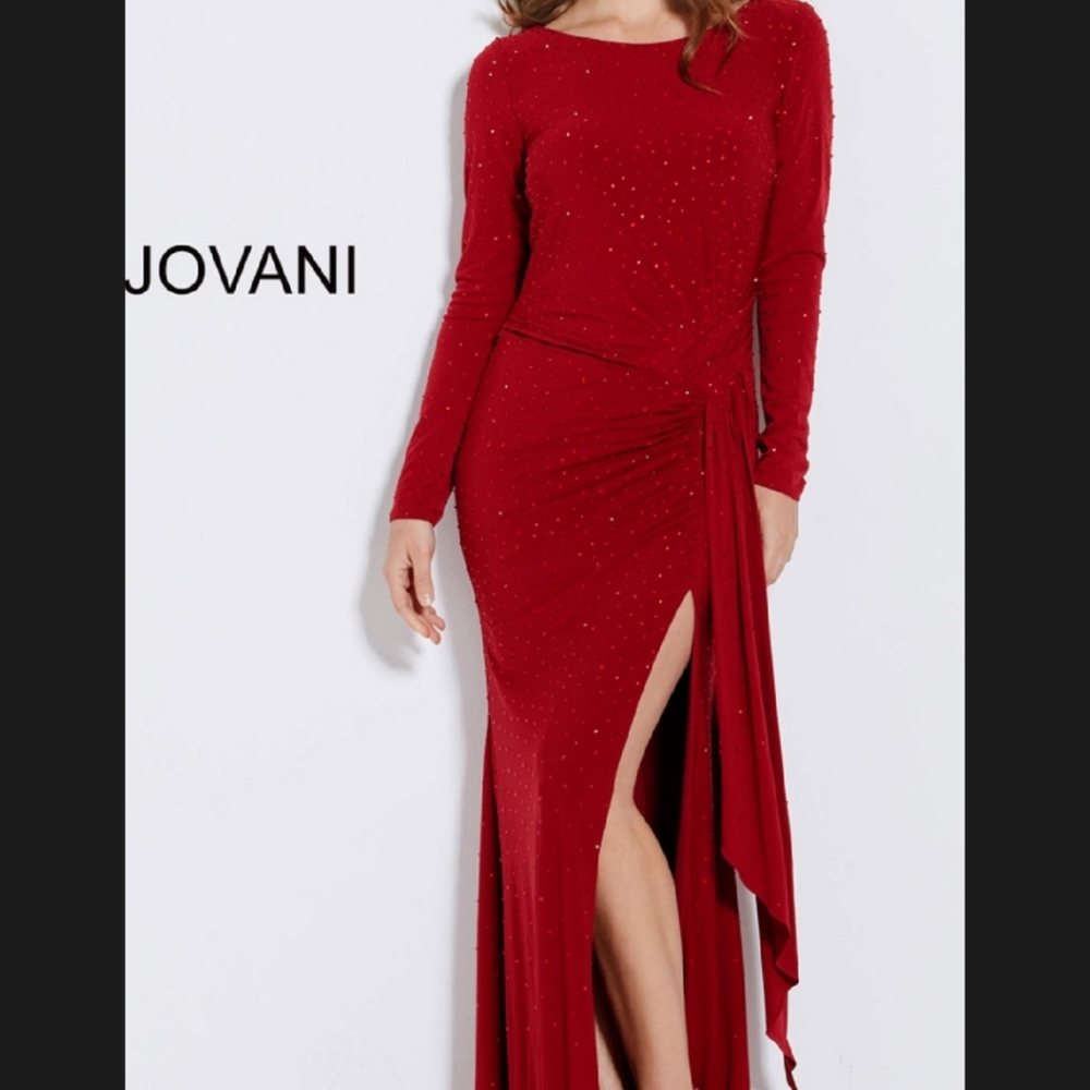 Jovani 62956 Long Sleeve Draped Jersey Prom Gown